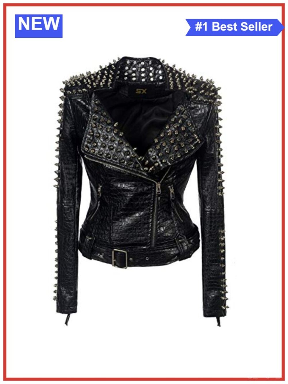 Studded Faux Leather Moto Jacket Rivets Punk Rock Cropped Biker Coat